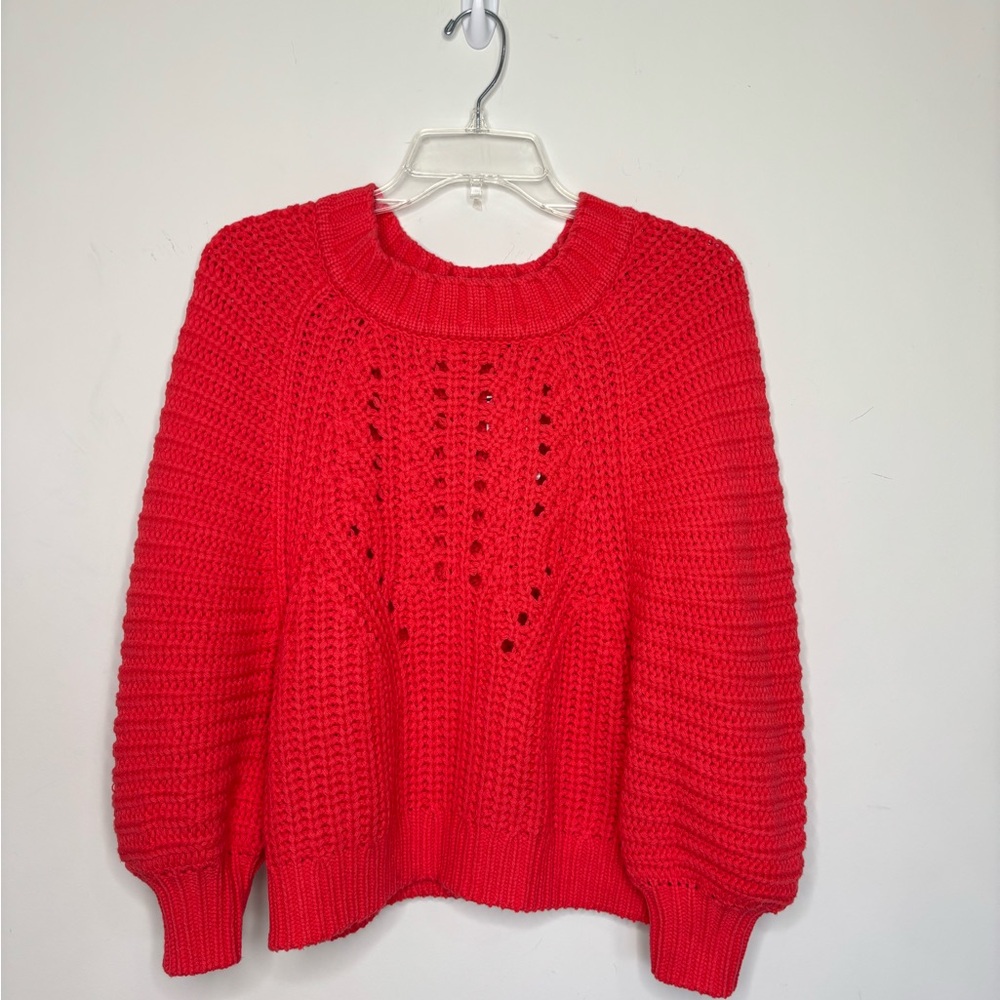 BN1 New Express Chunky Waffle Knit Sweater Red Crew Neck Pullover Petite Small